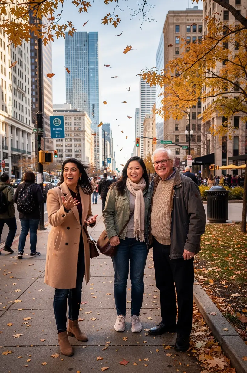 Travelers interacting with locals in vibrant neighborhoods.